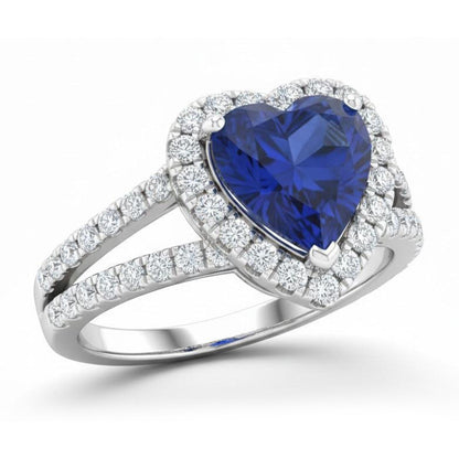 4.45 Ct Blue Heart Cut Sapphire And Natural Earth Mined Diamond Fancy Ring White Gold 14K