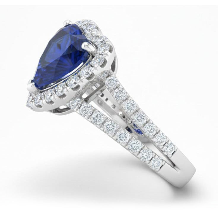 4.45 Ct Blue Heart Cut Sapphire And Natural Earth Mined Diamond Fancy Ring White Gold 14K