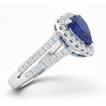 4.45 Ct Blue Heart Cut Sapphire And Natural Earth Mined Diamond Fancy Ring White Gold 14K