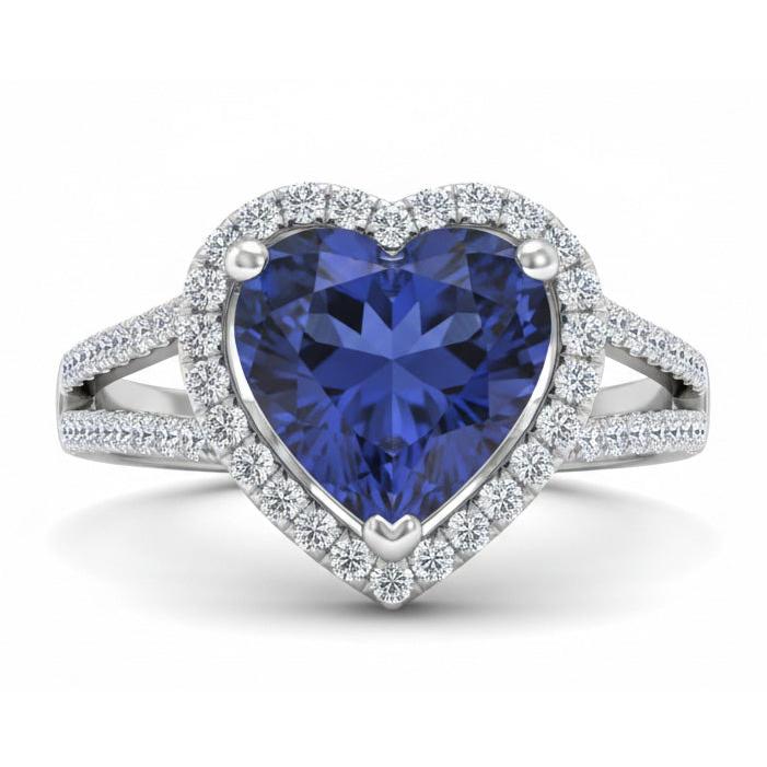 4.45 Ct Blue Heart Cut Sapphire And Natural Earth Mined Diamond Fancy Ring White Gold 14K