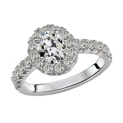 4.50 Carats Halo Ring Round & Oval Old Miner Diamond With Accents