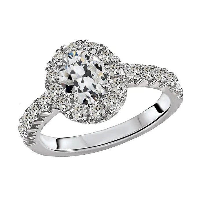 4.50 Carats Halo Ring Round & Oval Old Miner Natural Earth Mined Diamond With Accents
