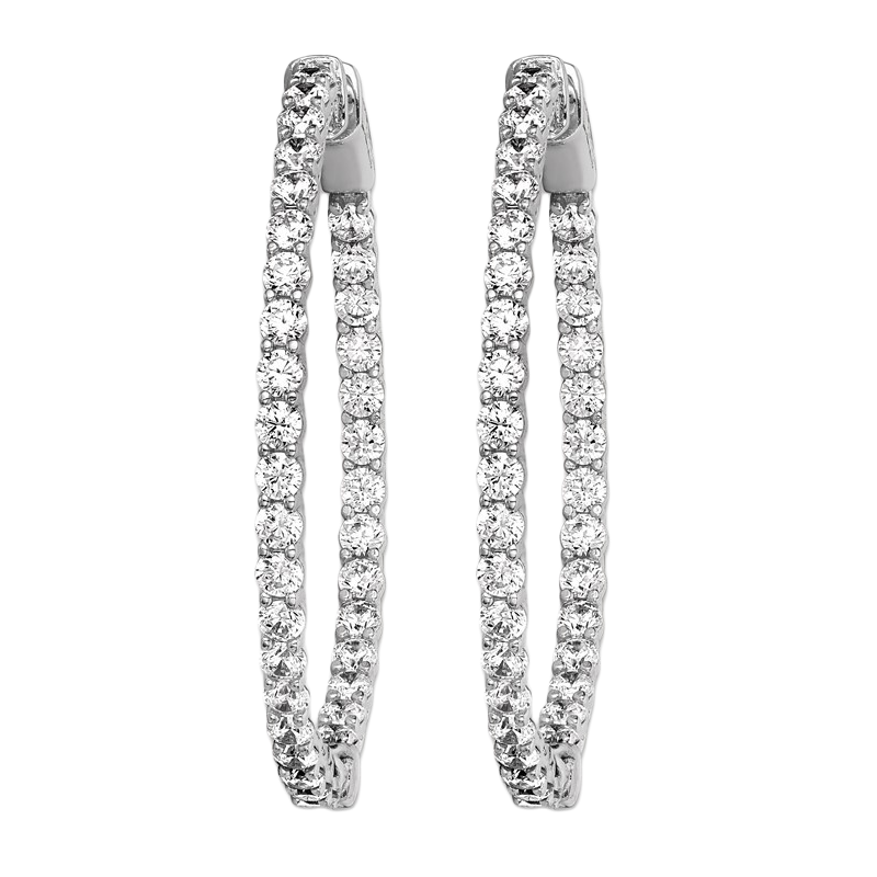 4.52 Carat Oval Shape 7 Pointer Hoop Natural Earth Mined Diamond Earring White Gold 14K
