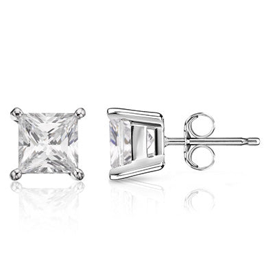 4.5 Ct Princess Cut Prong Set Lab Grown Diamond Stud Earring 14K White Gold
