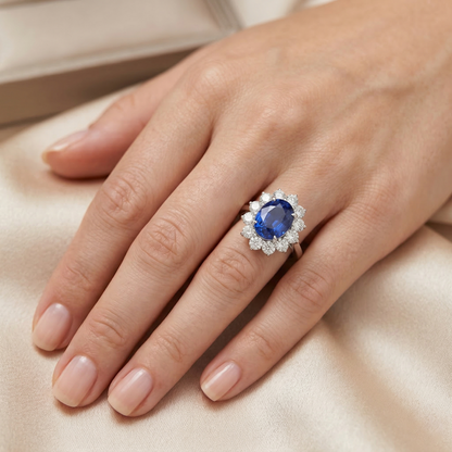 4.60 Ct Sri Lankan Sapphire And Natural Earth Mined Diamonds Ring 14K White Gold