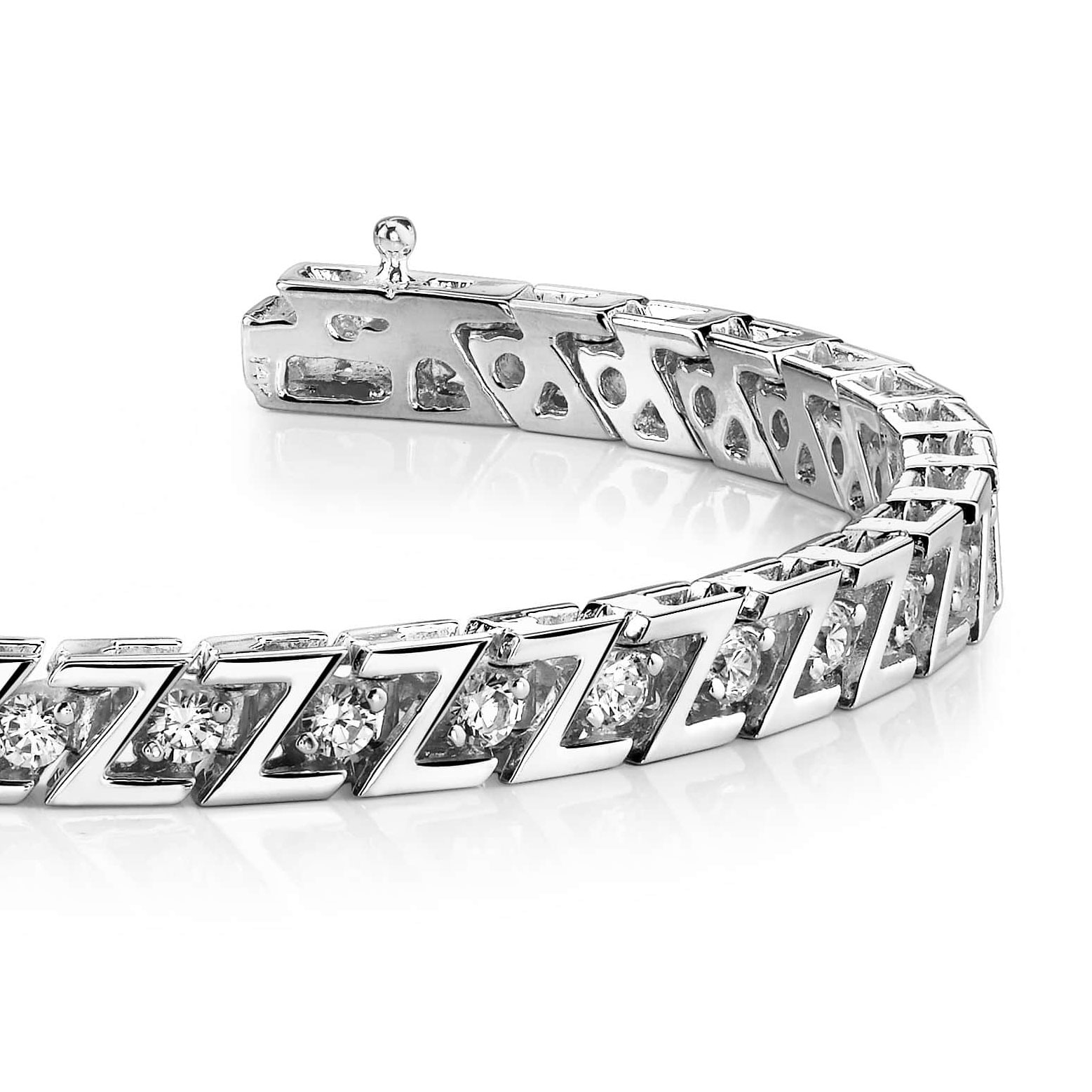 4.75 Carats Prong Set Real Natural Earth Mined Diamond Z Style Tennis Bracelet Solid Gold 14K