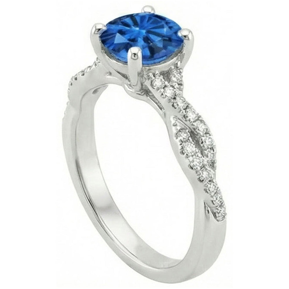 4.90 Ct Round Ceylon Sapphire Natural Earth Mined Diamonds Ring White Gold 14K
