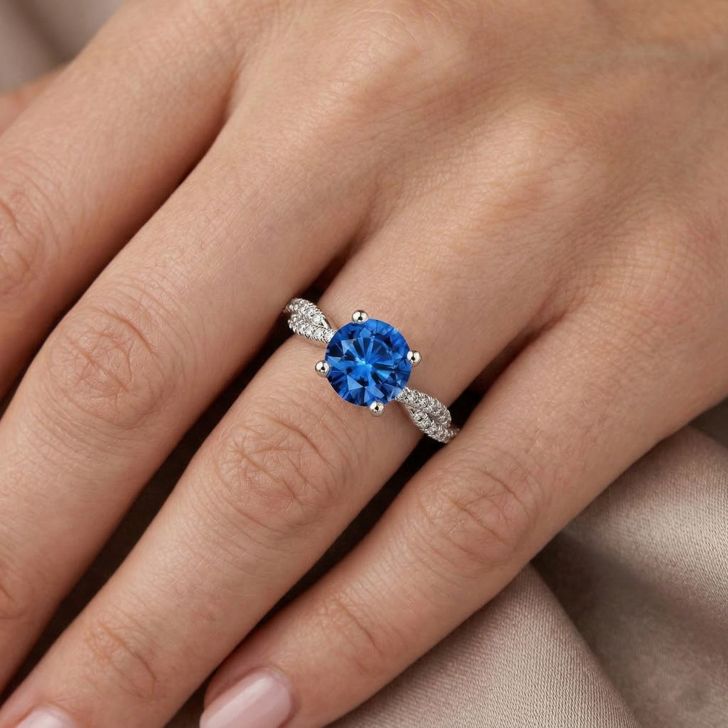 4.90 Ct Round Ceylon Sapphire Natural Earth Mined Diamonds Ring White Gold 14K