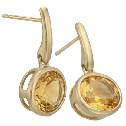 40 Ct Oval Maderia Citrine Lady Dangle Earrings Bezel Set Yellow Gold