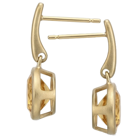 40 Ct Oval Maderia Citrine Lady Dangle Earrings Bezel Set Yellow Gold
