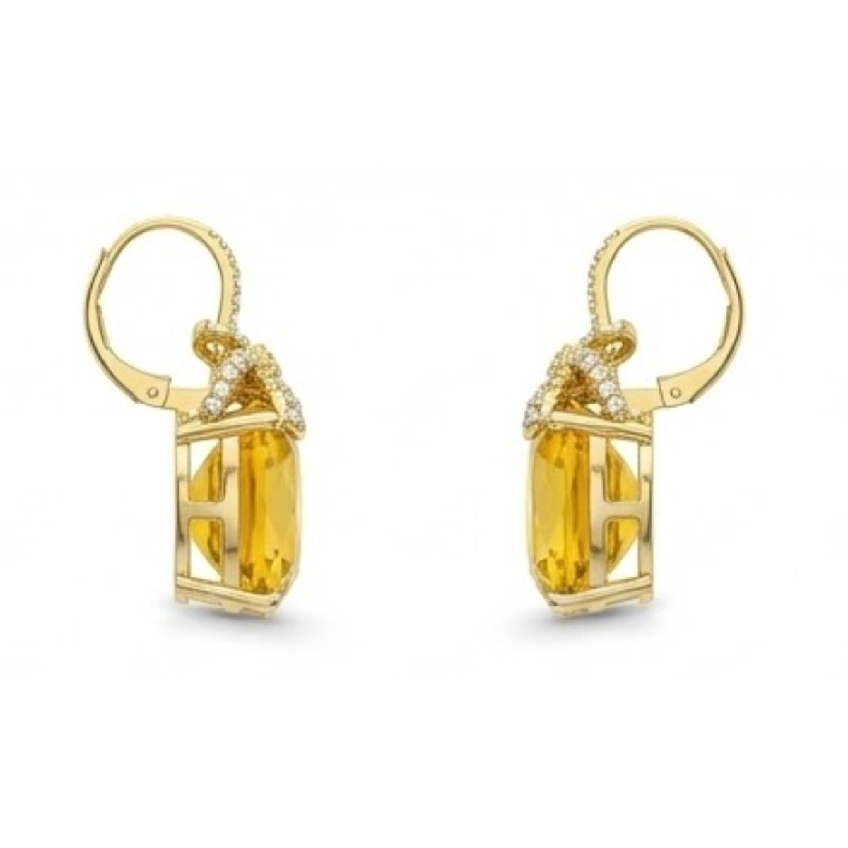 47.60 Ct Madeira Citrine And Natural Earth Mined Diamonds Dangle Earrings White Gold 14K