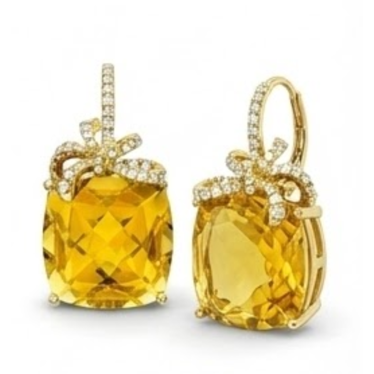 47.60 Ct Madeira Citrine And Natural Earth Mined Diamonds Dangle Earrings White Gold 14K