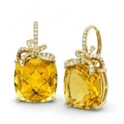 47.60 Ct Madeira Citrine And Natural Earth Mined Diamonds Dangle Earrings White Gold 14K