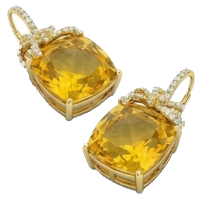 47.60 Ct Madeira Citrine And Natural Earth Mined Diamonds Dangle Earrings White Gold 14K