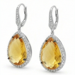 48.88 Ct Madeira Citrine And Natural Earth Mined Diamond Women Dangle Earrings