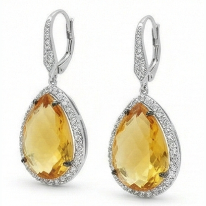 48.88 Ct Madeira Citrine And Natural Earth Mined Diamond Women Dangle Earrings