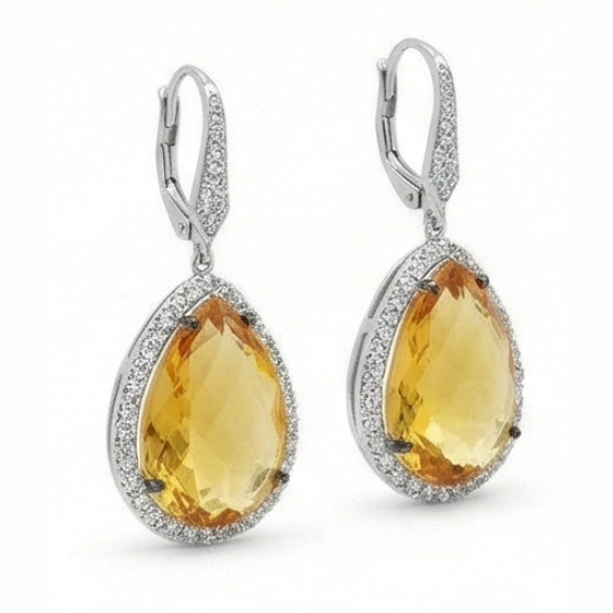 48.88 Ct Madeira Citrine And Natural Earth Mined Diamond Women Dangle Earrings