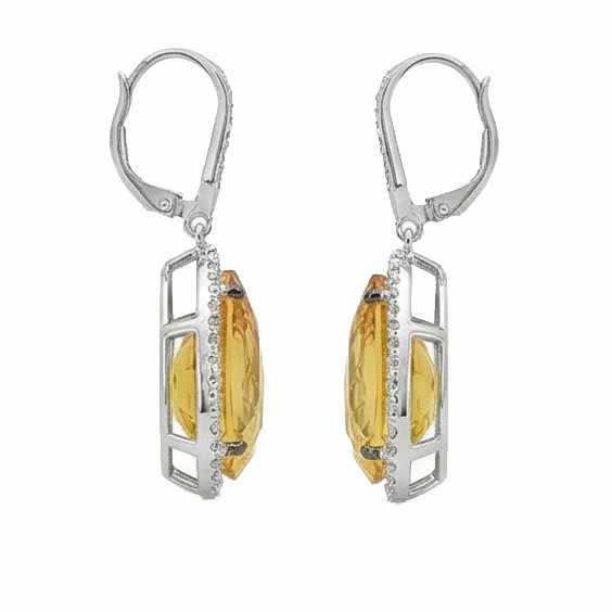 48.88 Ct Madeira Citrine And Natural Earth Mined Diamond Women Dangle Earrings