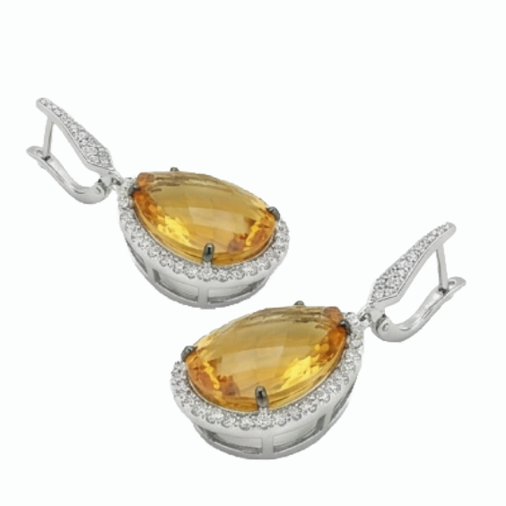 48.88 Ct Madeira Citrine And Natural Earth Mined Diamond Women Dangle Earrings