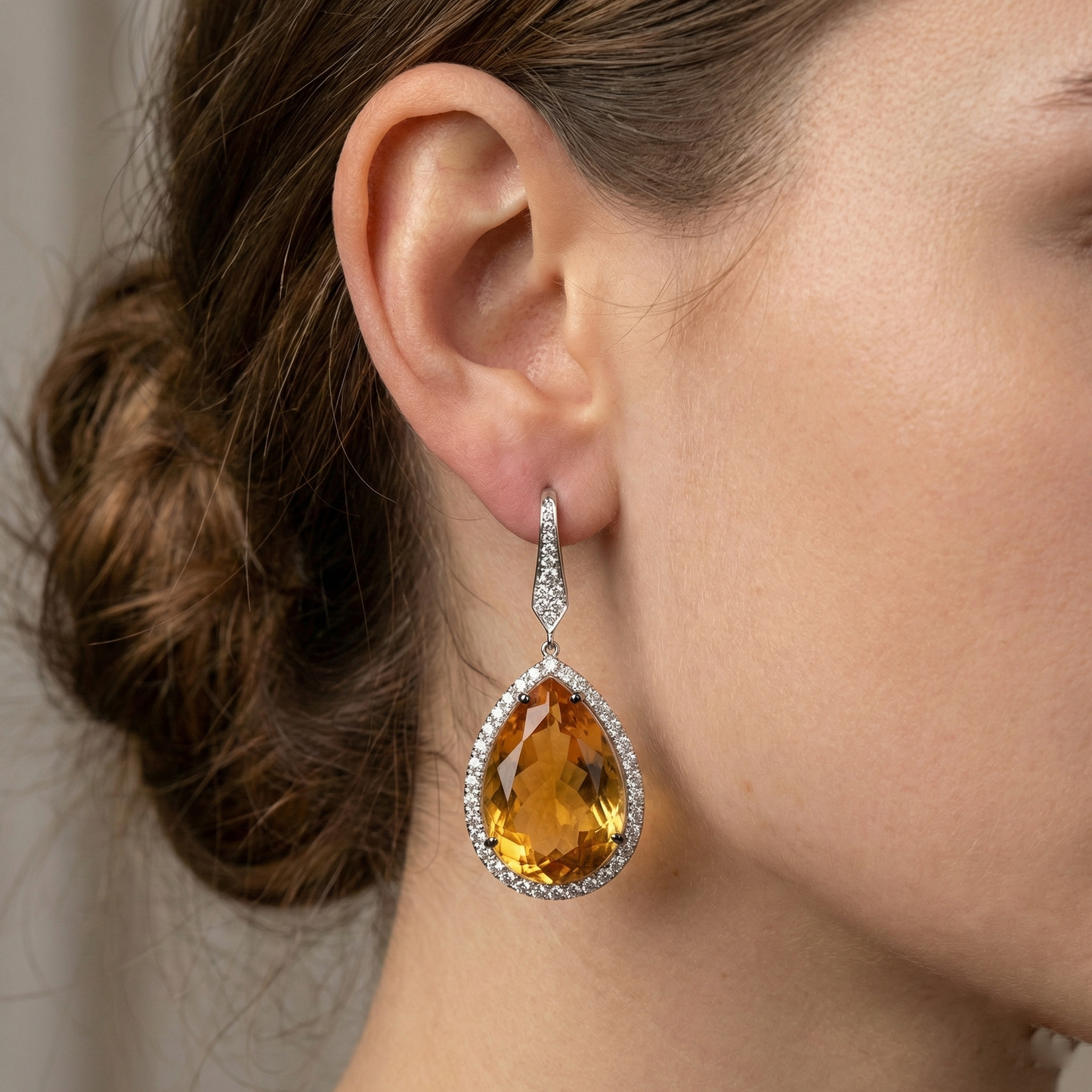 48.88 Ct Madeira Citrine And Natural Earth Mined Diamond Women Dangle Earrings