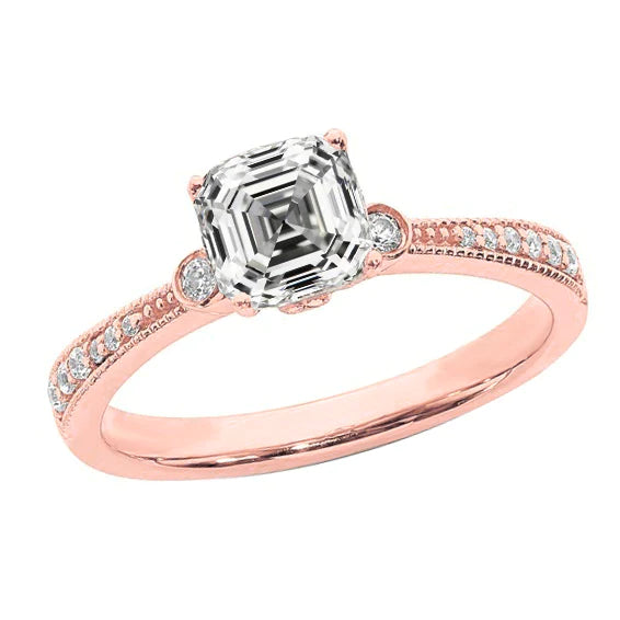 4 Carat Asscher Diamond Ring Tapered Shank