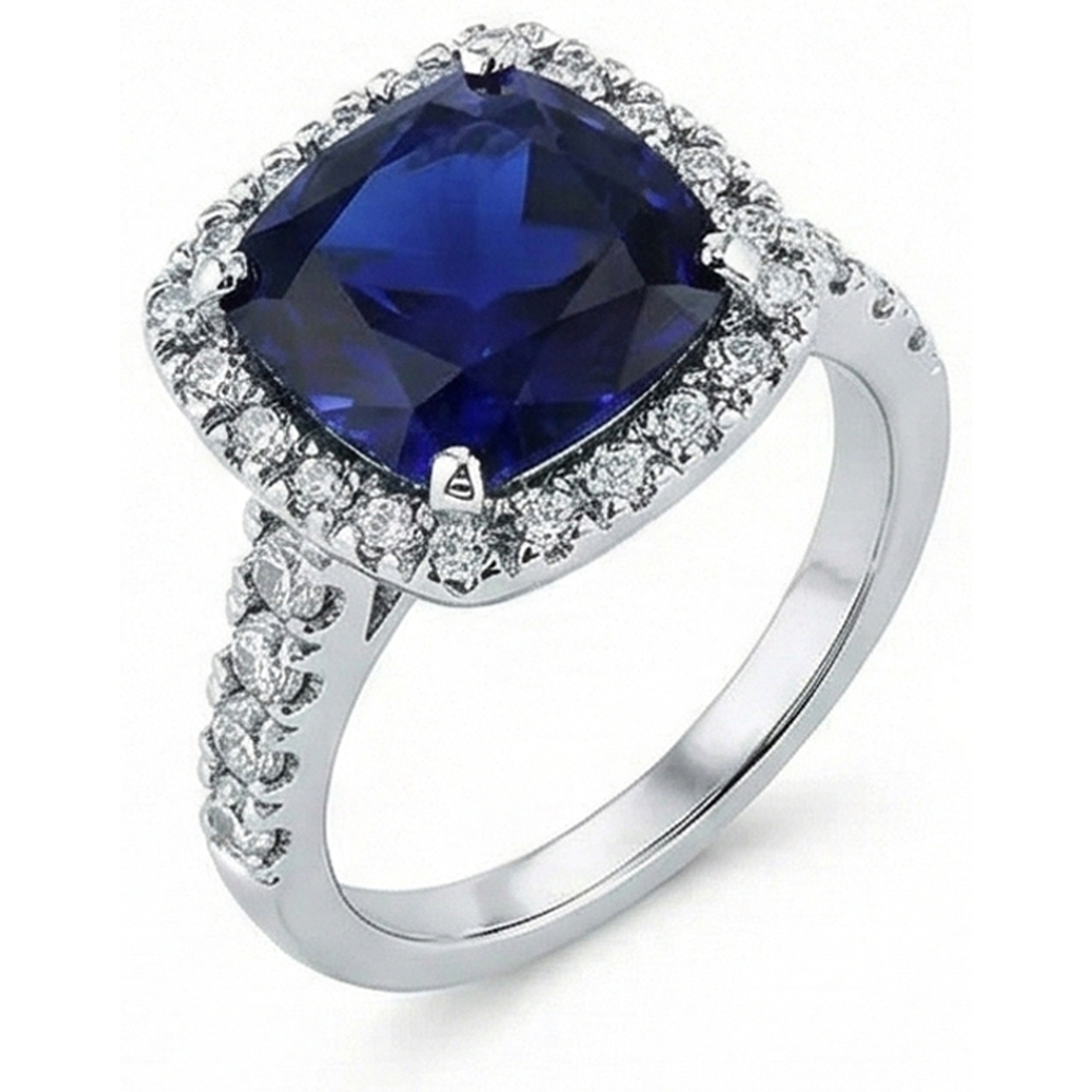 Natural Real ( Not Lab Grown ) 4 Carat Cushion Kashmir Sapphire Engagement Ring
