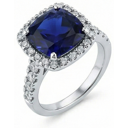 Natural Real ( Not Lab Grown ) 4 Carat Cushion Kashmir Sapphire Engagement Ring