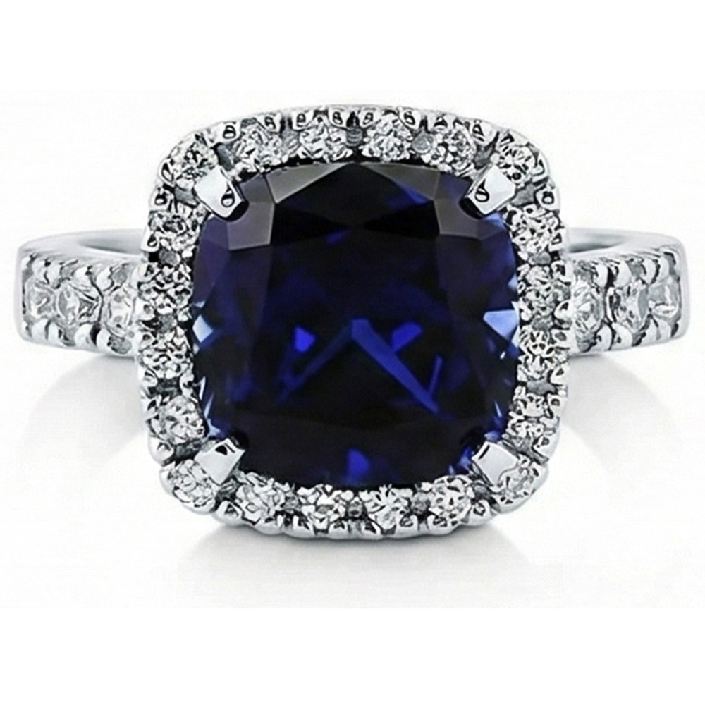 Natural Real ( Not Lab Grown ) 4 Carat Cushion Kashmir Sapphire Engagement Ring