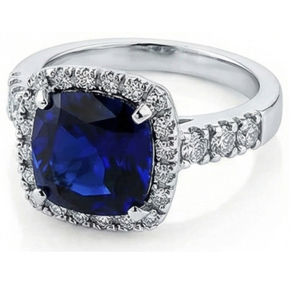 Natural Real ( Not Lab Grown ) 4 Carat Cushion Kashmir Sapphire Engagement Ring