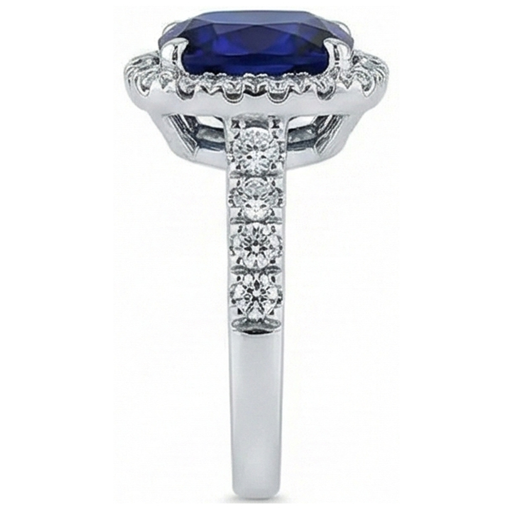 Natural Real ( Not Lab Grown ) 4 Carat Cushion Kashmir Sapphire Engagement Ring