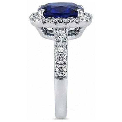 Natural Real ( Not Lab Grown ) 4 Carat Cushion Kashmir Sapphire Engagement Ring