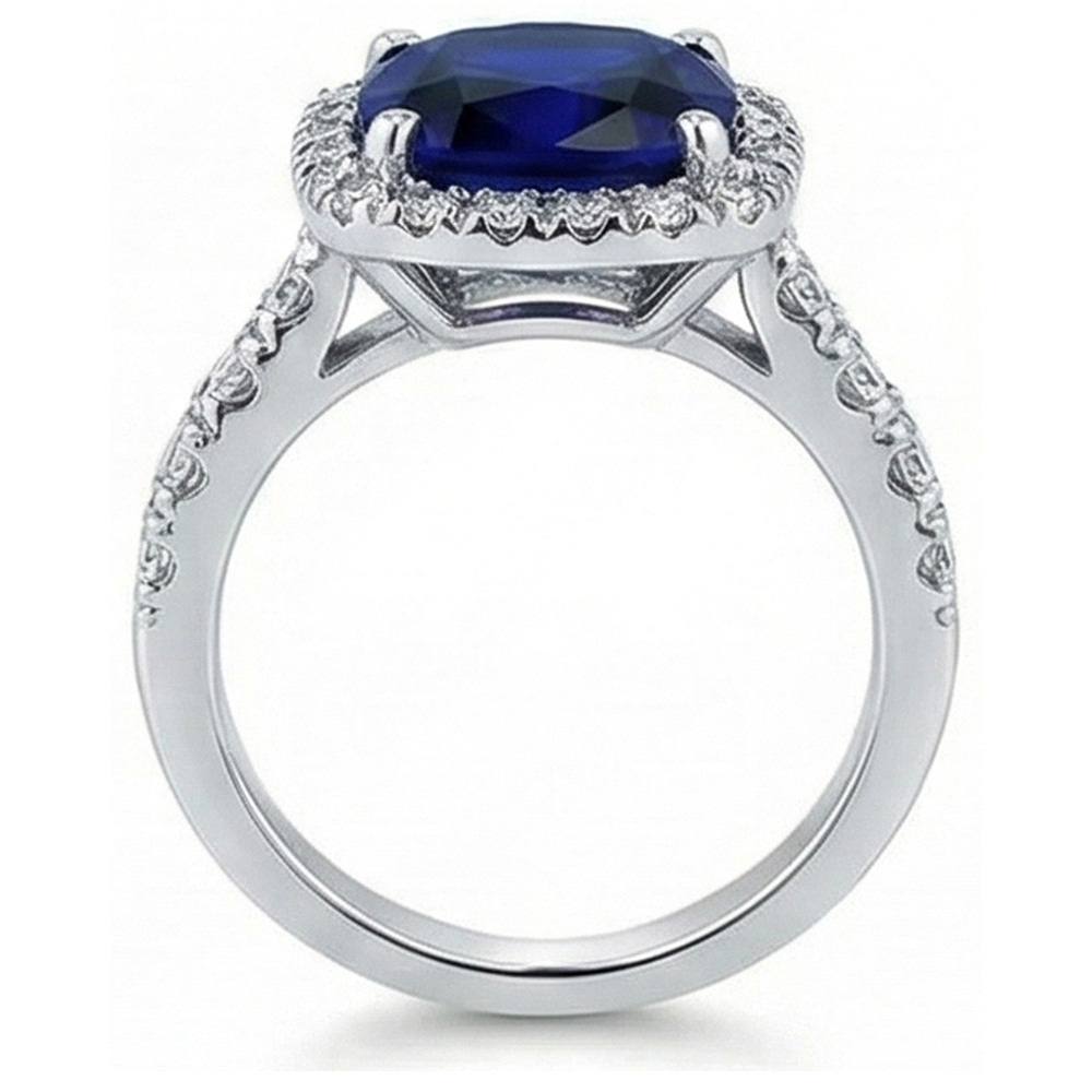 Natural Real ( Not Lab Grown ) 4 Carat Cushion Kashmir Sapphire Engagement Ring