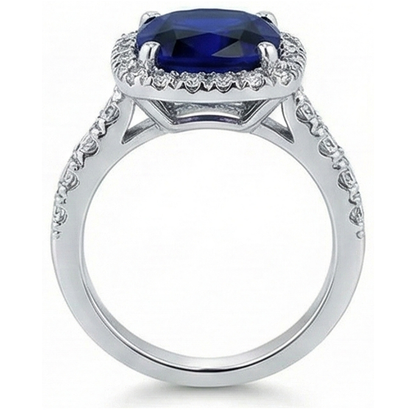 Natural Real ( Not Lab Grown ) 4 Carat Cushion Kashmir Sapphire Engagement Ring