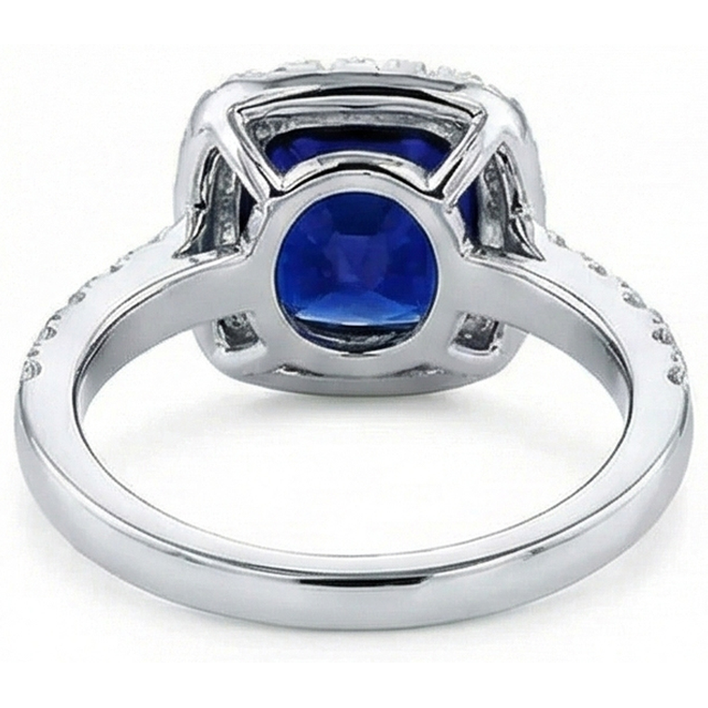 Natural Real ( Not Lab Grown ) 4 Carat Cushion Kashmir Sapphire Engagement Ring