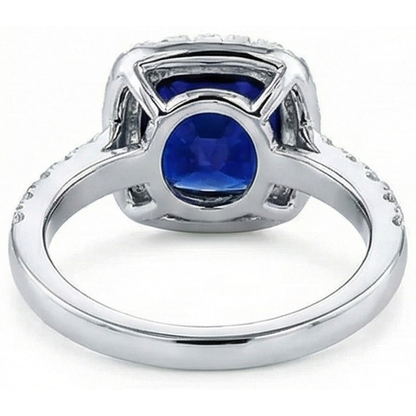 Natural Real ( Not Lab Grown ) 4 Carat Cushion Kashmir Sapphire Engagement Ring