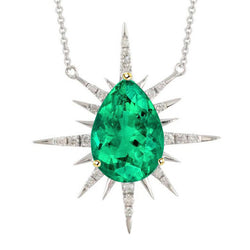 Natural Real ( Not Lab Grown ) 4 Carat Green Emerald GIA Diamond Pendant Star Style