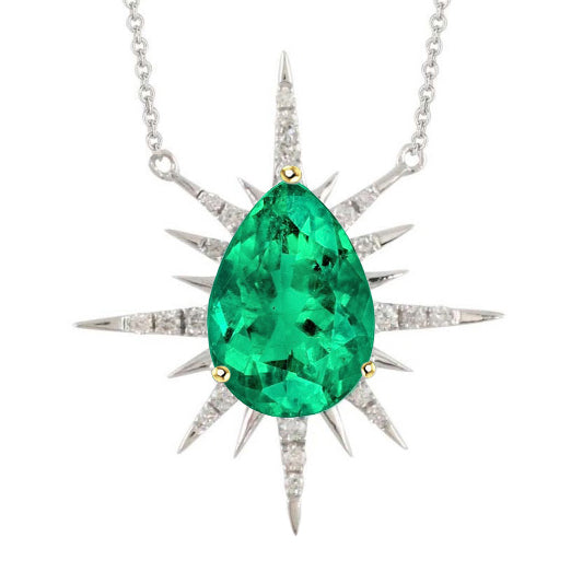 4 Carat Green Emerald Diamond Pendant Star Style