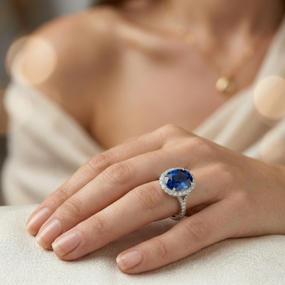 4 Carats Sri Lankan Sapphire Natural Earth Mined Diamonds Ring Prong Set White Gold 14K
