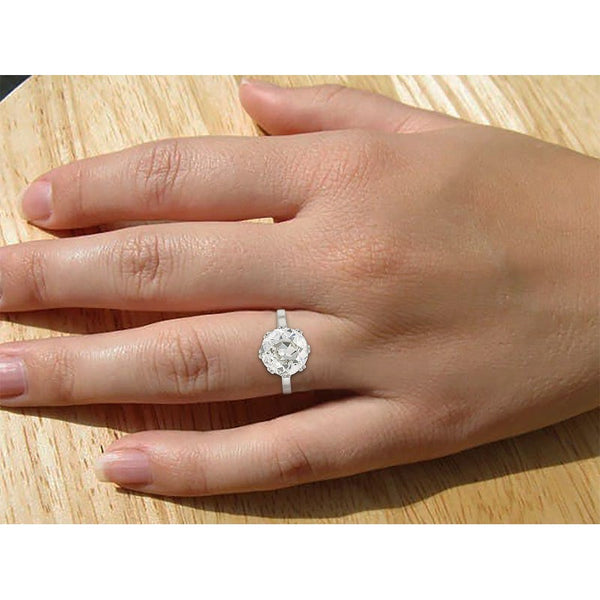 4 Ct Big Round Old Mine Cut Diamond Wedding Ring White Gold 14K