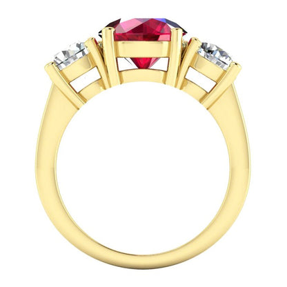 4 Ct Ruby And Round Diamond 3 Stone Ring White Gold Lady Jewelry