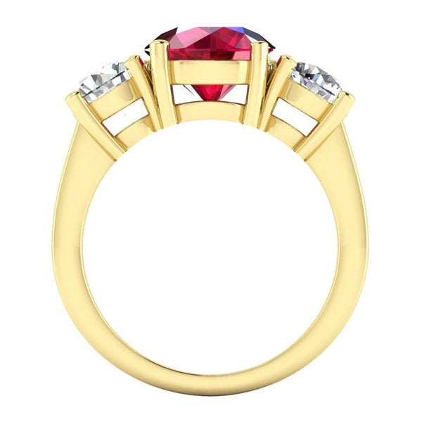 4 Ct Ruby And Round Diamond 3 Stone Ring White Gold Lady Jewelry