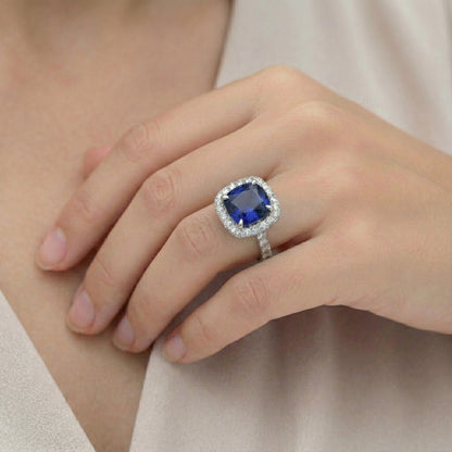 Natural Real ( Not Lab Grown ) 4 Carat Cushion Kashmir Sapphire Engagement Ring