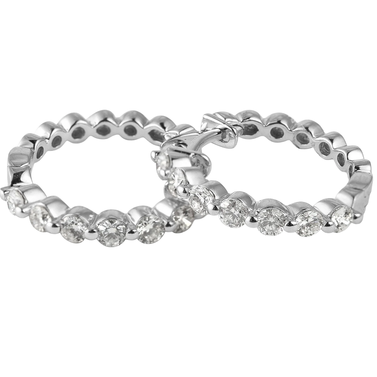 4 Carat Round Natural Earth Mined Diamond White Gold 20 Pointer Hoop Earring New