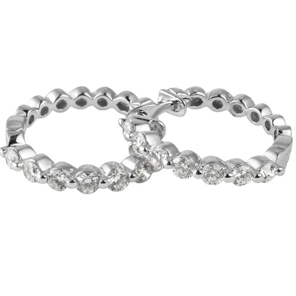 4 Carat Round Natural Earth Mined Diamond White Gold 20 Pointer Hoop Earring New