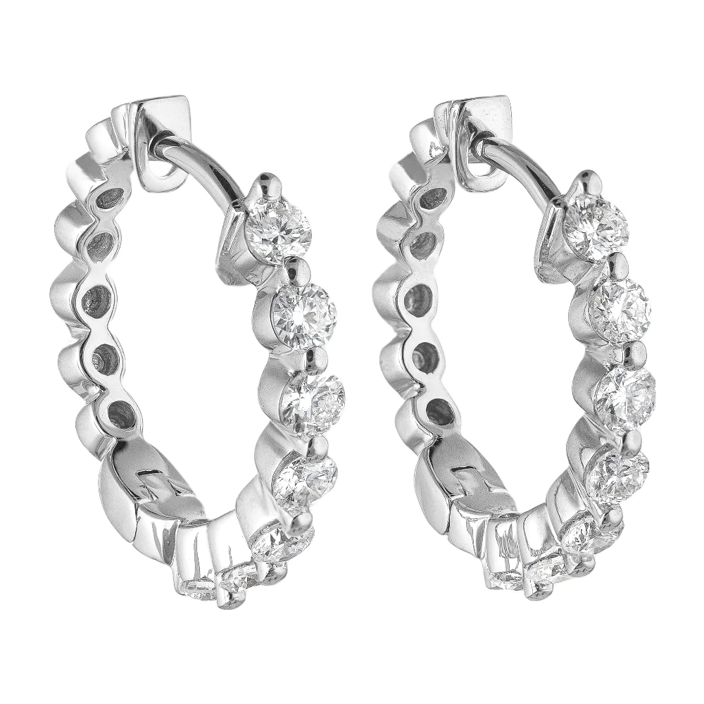 4 Carat Round Natural Earth Mined Diamond White Gold 20 Pointer Hoop Earring New