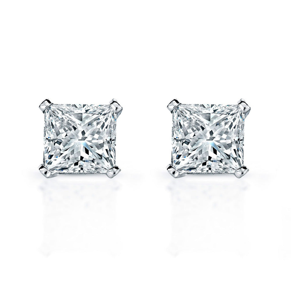 4 Carats CERTIFIED Women Stud Earrings Princess Cut Lab Grown Diamonds White Gold 14K