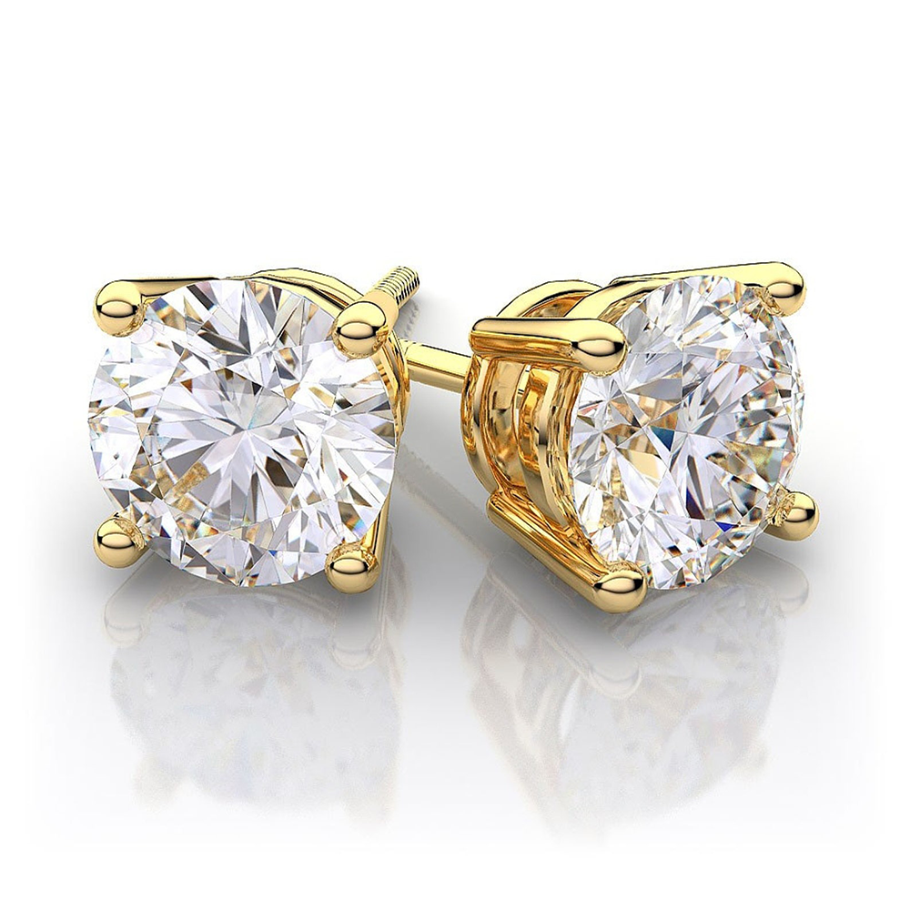 4 Carats Lab Grown Diamond Stud Earrings GIA CERTIFIED Yellow Gold 14K Large Push Backs