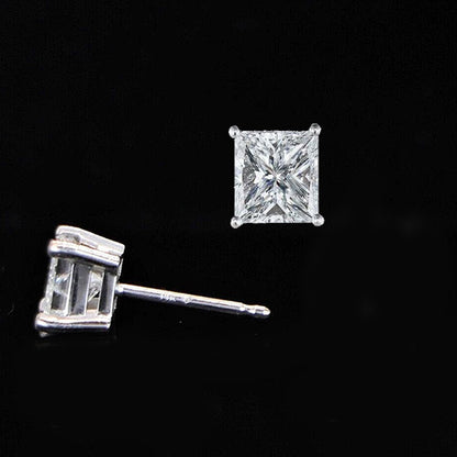 4 Ct Big Princess Cut Prong Set Lab Grown Diamond Stud Earring