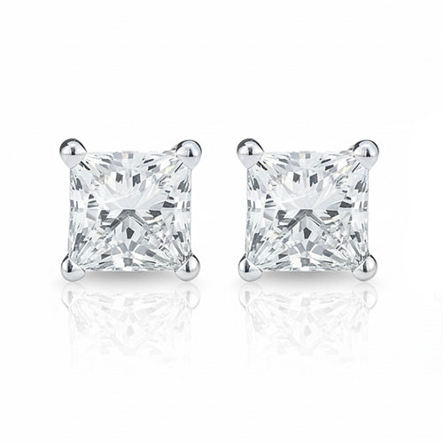 4 Ct Princess Cut Lab Grown Diamond Stud Earrings 14K White Gold