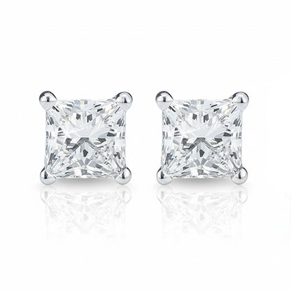 4 Ct Princess Cut Lab Grown Diamond Stud Earrings 14K White Gold